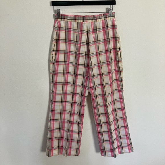 Vintage‎ 70s Pink Plaid Tartan High Rise Wide Leg Flare Pants // Size 10 Medium - Picture 3 of 7